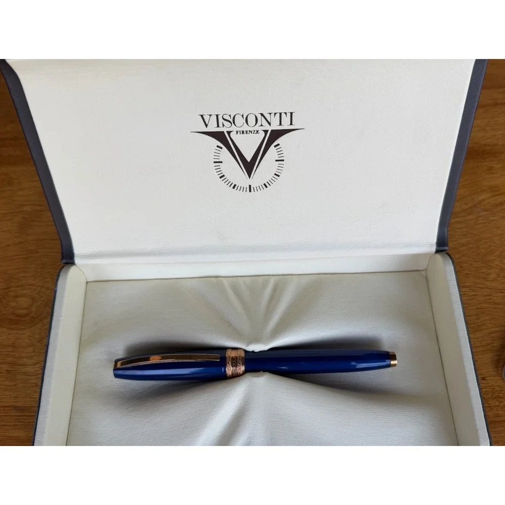 Visconti Firenze Blue Fountain Pen Rose Gold Trim‎ Medium Nib w/ Box & Ink